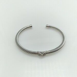 David Yurman Sterling Silver 4mm Cable Bracelet with Diamonds